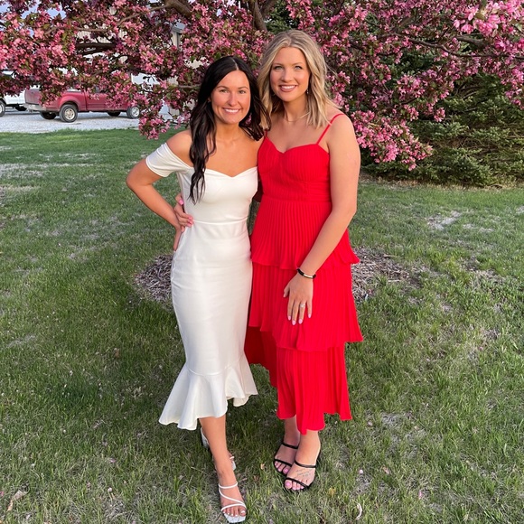 Red Tiered Midi Dress - Picture 6 of 6